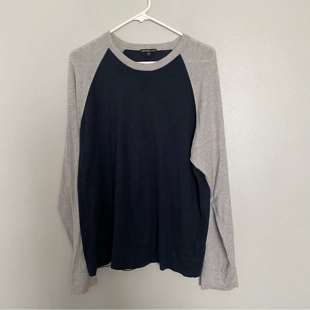 James Perse Navy Body with Light Gray Neckline Long Sleeve Tee men 3